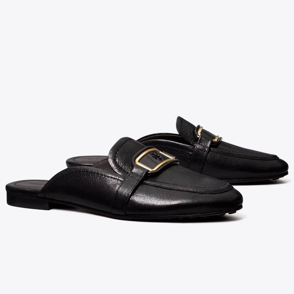 Tory Burch Shoes - Tory Burch $298 Georgia Backless Loafer Flats Mules Black Gold Logo